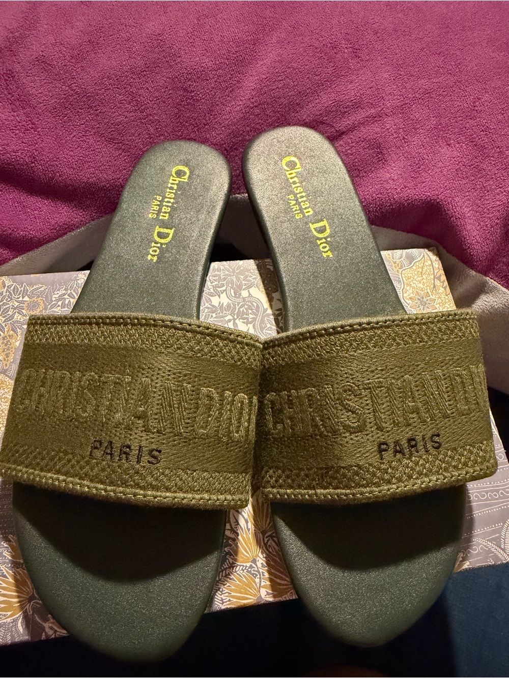 Olive Green Slide Sandals